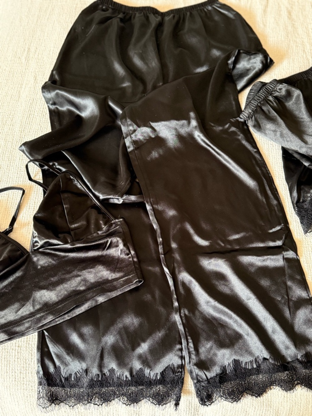 Black Satin Sleepwear Set